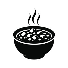 Vector silhouette of a bowl of hot soup with steam.