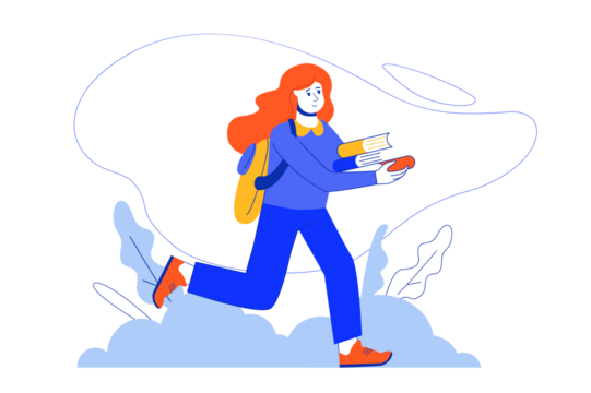 Red Haired Woman Running with Backpack in Blue Outfit on Transparent Background Vector Art Illustration - Powered by Adobe
