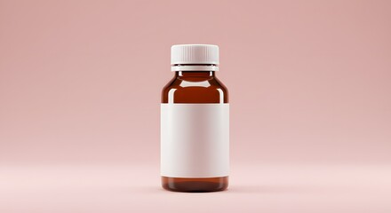 Amber Glass Bottle with Blank Label Mockup for Medical or Cosmetic Product