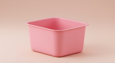 Pink Plastic Storage Container on Beige Background