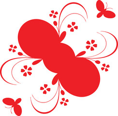 Red floral design with butterflies on white background
