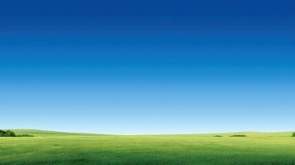 Fototapeta premium Bright blue sky meets lush green grass, creating an ideal backdrop for advertisements. The layout provides ample space for promotional text on the right side.