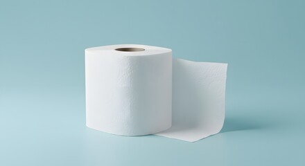 White Toilet Paper Roll on Light Blue Background