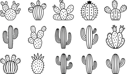 Line art collection of various cactus illustrations