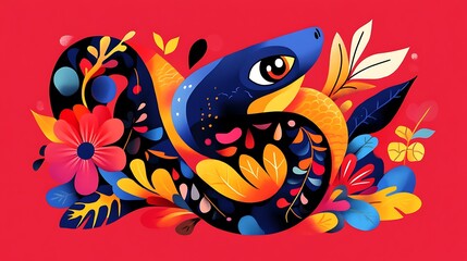 Obraz premium Vibrant Floral Serpent: A Digital Illustration