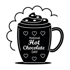 Black color National Hot Chocolate Day Design, Solid White Background (8).eps