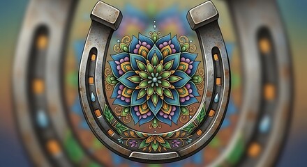 Lucky Horseshoe Mandala Art Symbol of Good Fortune.
