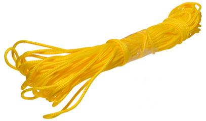 A bundle of yellow nylon cord twisted into a neat skein. Isolated background.