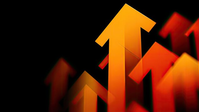 Gradient orange arrows ascending on a black background, symbolizing progress and growth