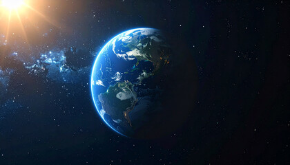Fototapeta premium 太陽光に照らされ半影に包まれた地球のリアルな宇宙シーン – Planet Earth Illuminated by Sunlight, Half in Shadow