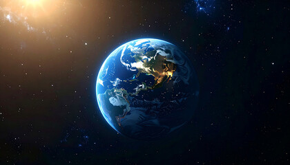 Fototapeta premium 太陽光に照らされ半影に包まれた地球のリアルな宇宙シーン – Planet Earth Illuminated by Sunlight, Half in Shadow