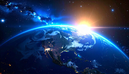 Fototapeta premium 太陽光に照らされ半影に包まれた地球のリアルな宇宙シーン – Planet Earth Illuminated by Sunlight, Half in Shadow