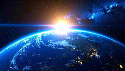 Fototapeta premium 太陽光に照らされ半影に包まれた地球のリアルな宇宙シーン – Planet Earth Illuminated by Sunlight, Half in Shadow