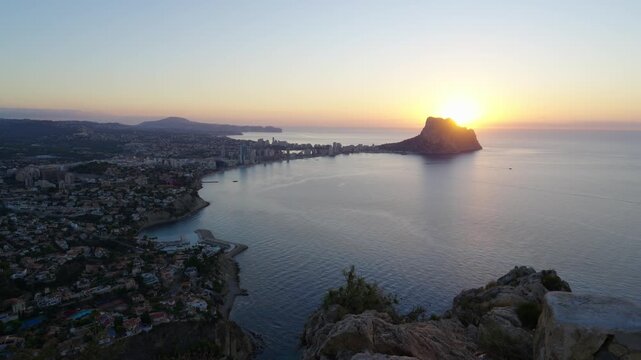 Penyal d'Ifac Natural Park During Sunset Seen From Mirador Morro de Toix In Calp, Alicante, Spain. - wide shot