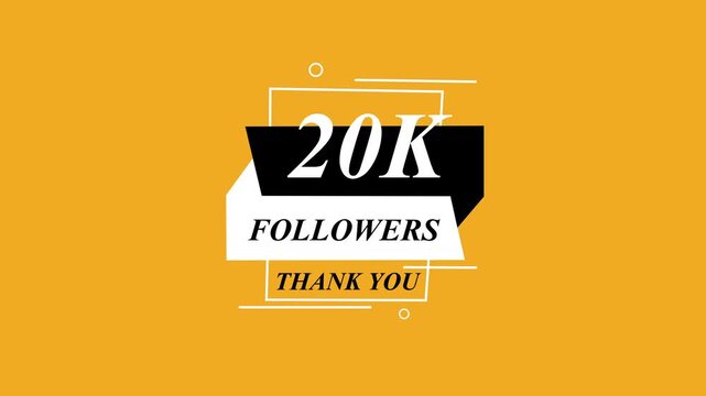 Glowing Beautiful 20K Followers Thank You Banner Text Icon Animation Digital Graphic Design Shining Effect Modern Celebration Template