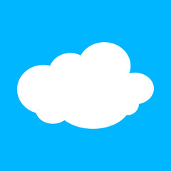 White fluffy cloud illustration on blue sky background. Perfect for weather icons, sky design, children’s art, cartoon style graphics, web elements, and digital projects.