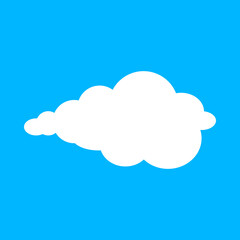 White fluffy cloud illustration on blue sky background. Perfect for weather icons, sky design, children’s art, cartoon style graphics, web elements, and digital projects.