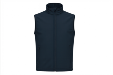 Navy blue sleeveless softshell vest isolated on a transparent background, dark