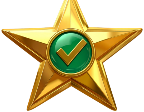  Golden Star with Green Check Mark Symbol, isolated on a transparent background - Powered by Adobe
