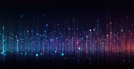 Abstract, dynamic composition with ascending lines, dots, & gradients in cool and warm hues