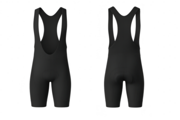 Black cycling bib shorts isolated on transparent background, front and back views