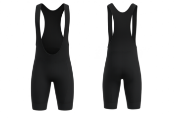 Black cycling bib shorts, front and back view, isolated on transparent background