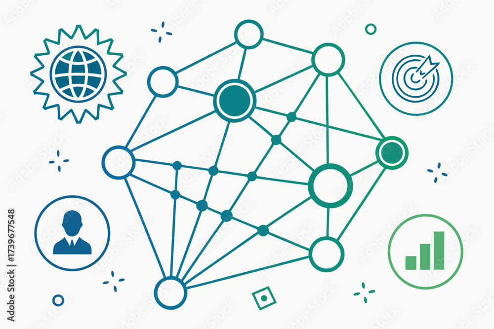 Wall mural Abstract Network Mesh With Nodes and Gradient Design