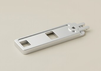 Silver Metal Mounting Bracket on Beige Background