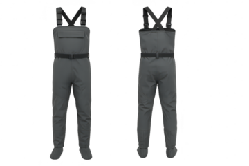 Fishing waders front and back isolated on a transparent background, gray color