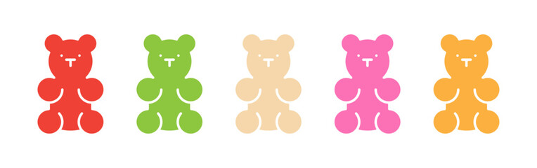 Gummy bear icons set. Marmalade bears colorful symbol. The concept of sweets. Isolated on a white background. Flat design. Editable stroke. Vector illustration.