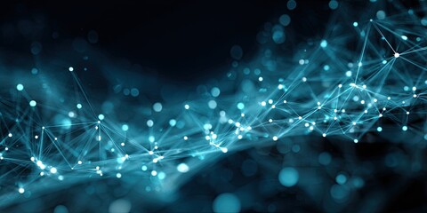 Abstract image of interconnected dots and lines, forming a network in shades of blue