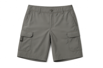 Gray cargo shorts isolated on transparent background, summer clothing item