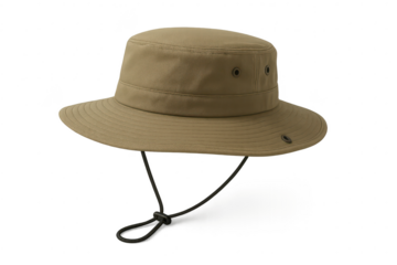 Khaki boonie hat with chin strap isolated on transparent background, style