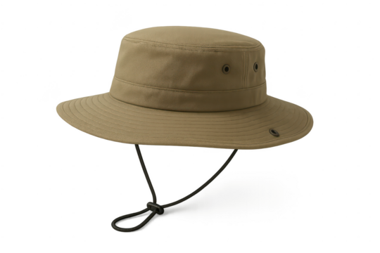 Khaki boonie hat with chin strap isolated on transparent background, style