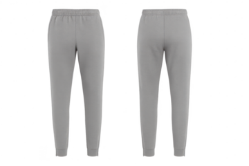Gray sweatpants front and back view isolated on transparent background, cloth