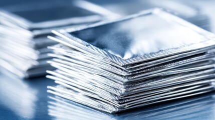 A Stack of Small Silver Foil Wrapped Individual Packets