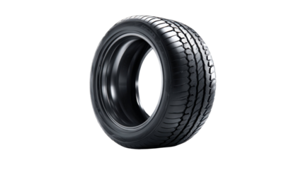 Black rubber automobile car tire with tread pattern isolated on white background, automotive wheel equipment transportation vehicle industry repair concept