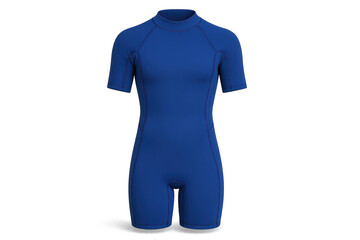 Blue short sleeve wetsuit isolated on a transparent background, vibrant color