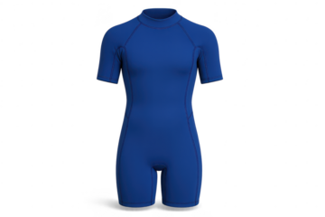Blue short sleeve wetsuit isolated on a transparent background, vibrant color