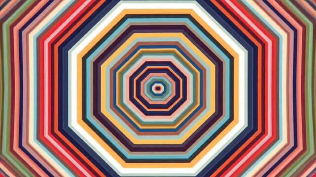 A hypnotic tunnel of vibrant, colorful concentric octagons creating an abstract geometric pattern