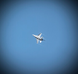 Flight of a military jet fighter