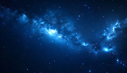 星々が漂う深い青の幻想銀河背景スペーシー – Dark Blue Cosmic Background with Subtle Galaxy Swirl and Faint Star Clusters