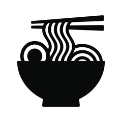 Vector silhouette of a bowl of noodles with chopsticks.
