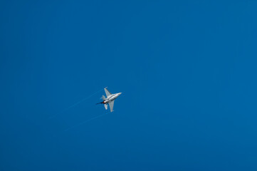 Flight of a military jet fighter