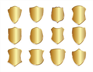 Golden shield retro design isolated on white background vector illustration collection 