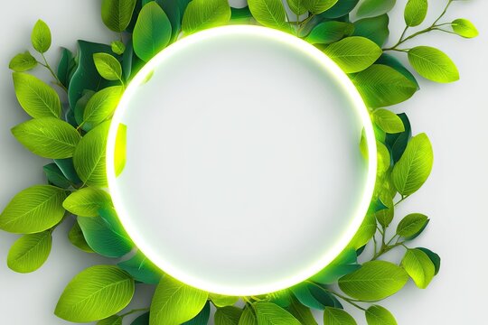 Lush green foliage frames a bright, glowing circular blank space