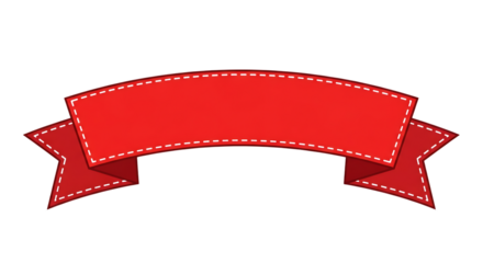 Red ribbon banner with stitched edges isolated on transparent background