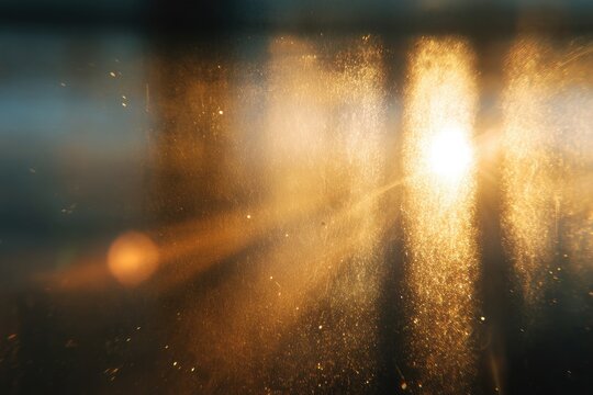 Abstract shot of bright golden light flares and particles against a dark background - Powered by Adobe