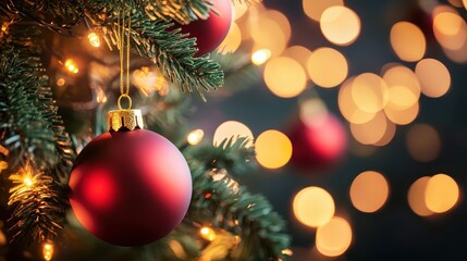 Close up of a decorated Christmas tree with ornaments