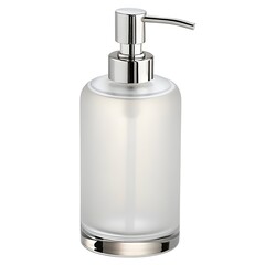Obraz premium Elegant Frosted Glass Soap Dispenser with Chrome Pump Isolated on White Background